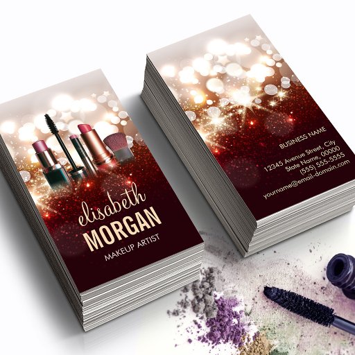 Customizable Makeup Artist Cosmetologist Shiny Glitter Sparkle Business Card Templates