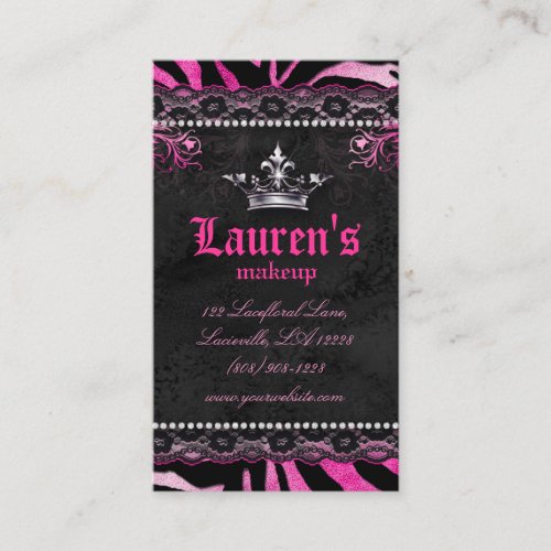 Makeup Artist Crown N Lace Zebra Red Pink Business Cards