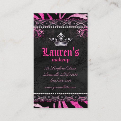 Customizable Makeup Artist Crown N Lace Zebra Red Pink Business Cards