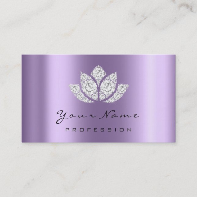 Makeup Artist Crystal Diamond Lotus Purple Violet Business Card (Front)