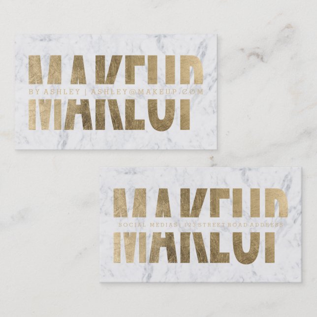 Makeup artist cut out faux gold typography marble business card (Front/Back)