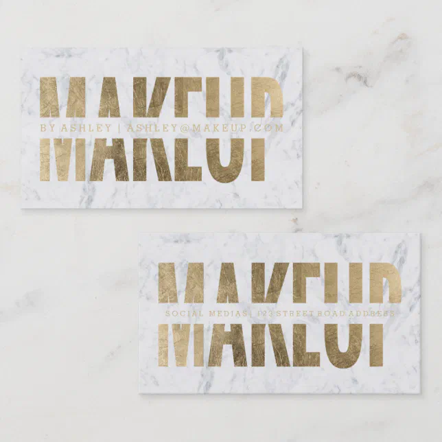 Makeup artist cut out faux gold typography marble business card | Zazzle