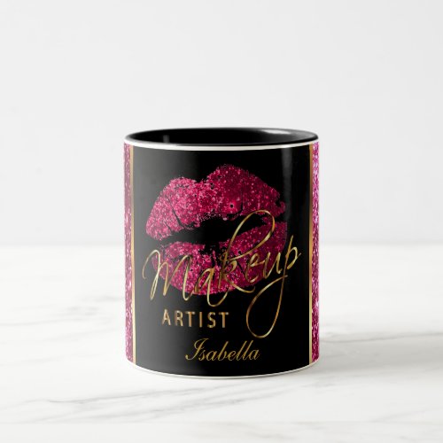 Makeup Artist Dark Pink Glitter Lips Two_Tone Coffee Mug
