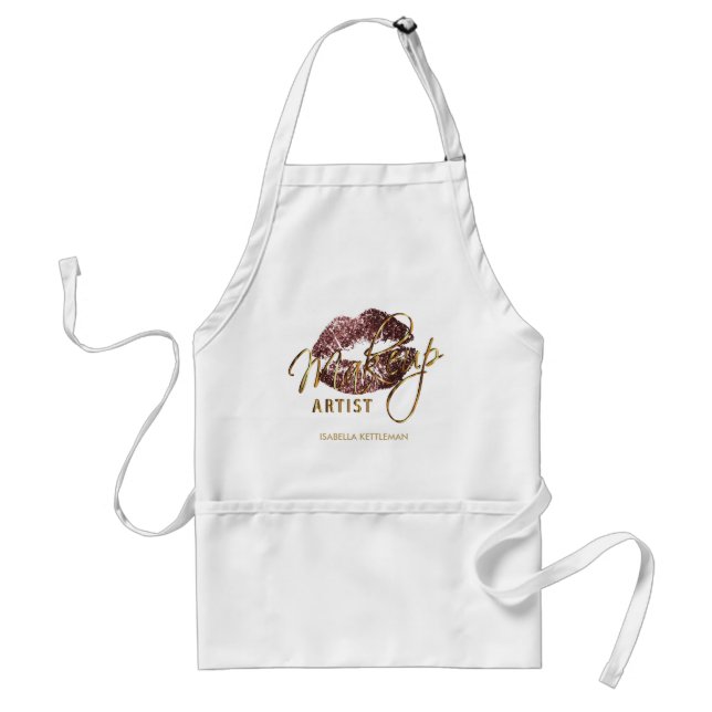 Makeup Artist 💄- Dark Rose Gold Glitter Lips Adult Apron (Front)