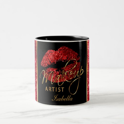 Makeup Artist Deep Red Glitter Lips Two_Tone Coffee Mug