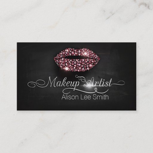 Customizable Makeup Artist/Diamonds Sparkle Lips Business Card Templates