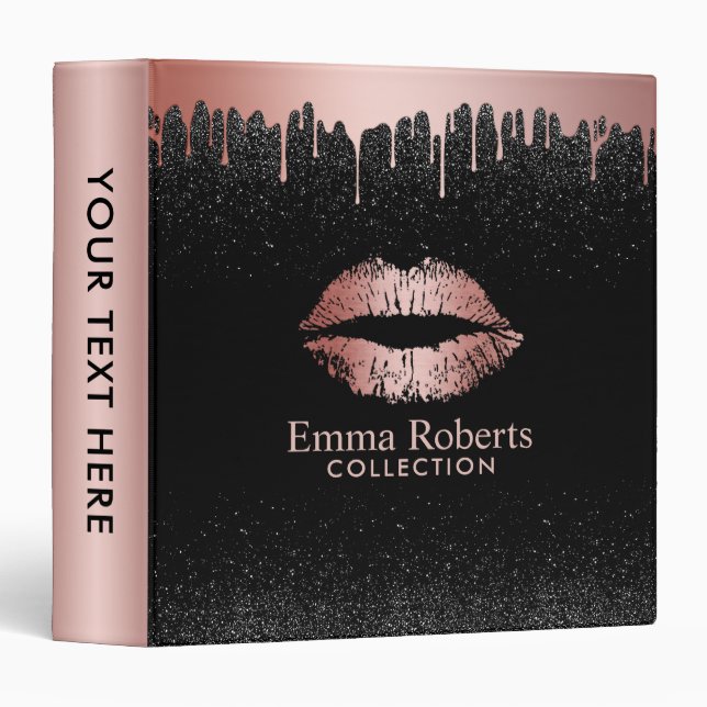 Makeup Artist Dripping Rose Gold Lips Beauty Salon 3 Ring Binder (Front/Spine)