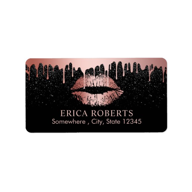Makeup Artist Dripping Rose Gold Lips Beauty Salon Label (Front)