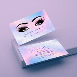 Makeup Artist Dusty Blue Eyelash Holograph Pink Business Card