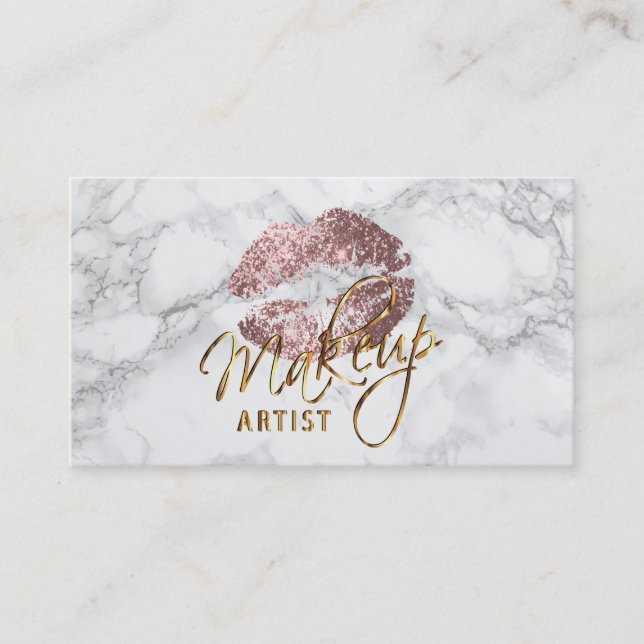 Makeup Artist Dusty Rose and Gray Marble Business Card (Front)
