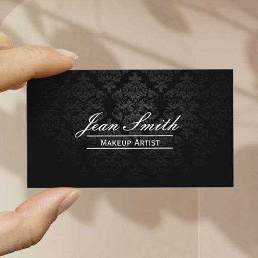 Customizable Elegant Dark Damask Makeup Artist Business Cards