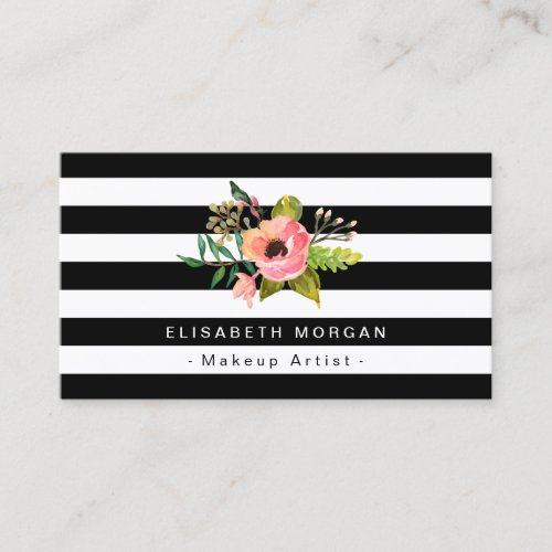 Makeup Artist Elegant Floral DIY Stripes Color Business Card