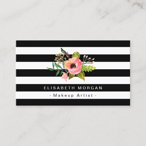 Customizable Makeup Artist Elegant Floral DIY Stripes Color Business Card