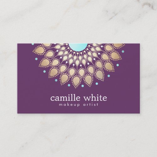 Makeup Artist  Elegant Gold Ornate Motif Purple Business Card Templates