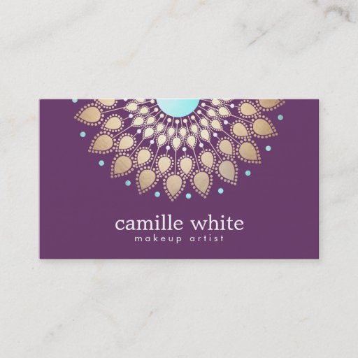 Customizable Makeup Artist  Elegant Gold Ornate Motif Purple Business Card Templates