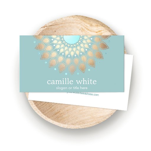 Customizable Makeup Artist Elegant Gold Ornate Motif Turquoise Business Cards