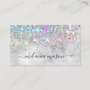 Makeup Artist Elegant Holographic Glitter Silver Business Card