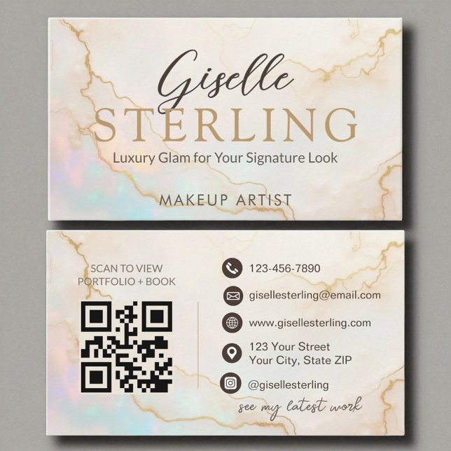 Makeup Artist Elegant Pearl Opal Gold Script Business Card (Creator Uploaded)