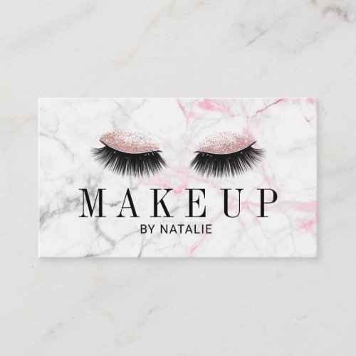 Makeup Artist Elegant Pink Marble Lashes Salon Business Card