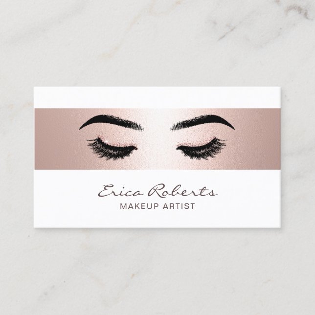 Makeup Artist Elegant Rose Gold Stripe Salon Business Card (Front)