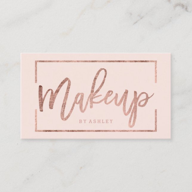 Makeup artist elegant rose gold typography blush business card (Front)