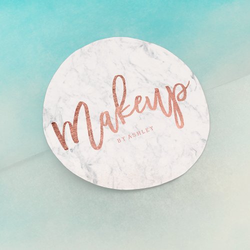 Makeup artist elegant rose gold typography marble classic round sticker