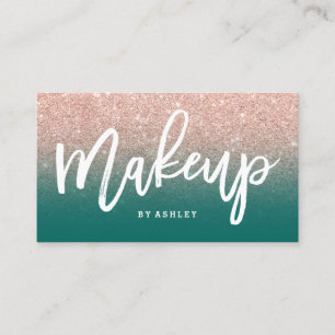 Makeup artist elegant typography green rose gold business card