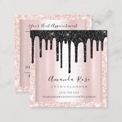 Makeup Artist Event Planner Black Pink Drips Rose Appointment Card