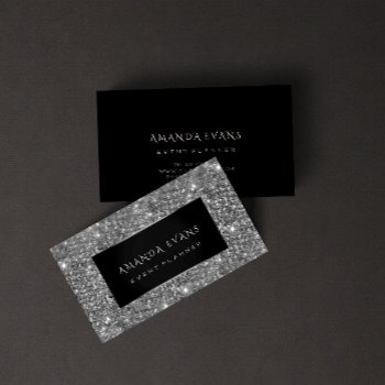 Makeup Artist Event Planner Black Silver Glitter Business Card by luxury_luxury at Zazzle