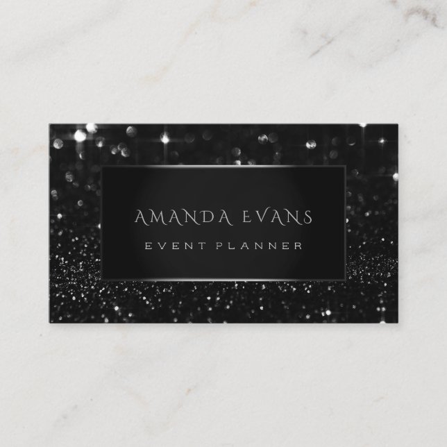 Makeup Artist Event Planner Black Silver Spark Business Card (Front)