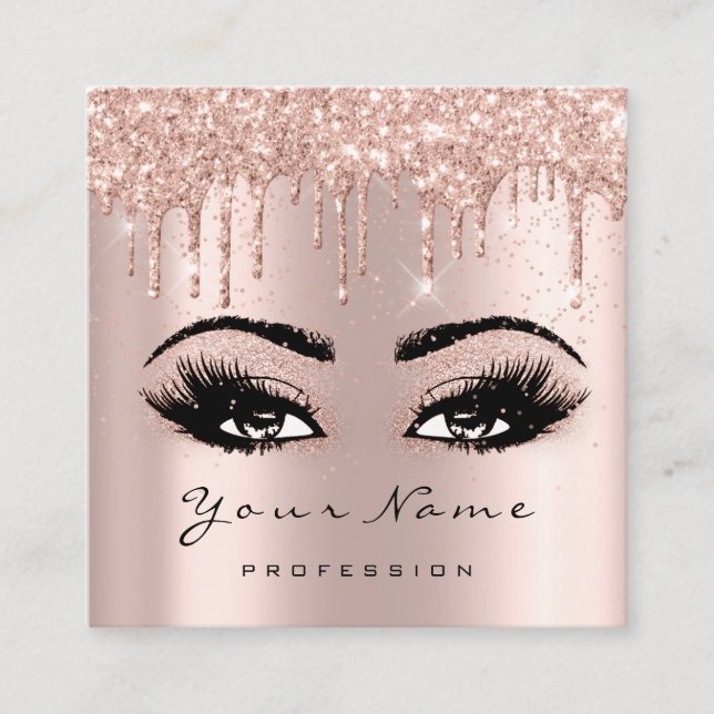 Makeup Artist Event Planner Glitter Eyelash Square Business Card (Front)
