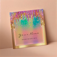 Makeup Artist Event Planner Glitter Holograph Square Business Card