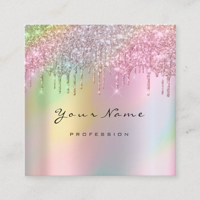 Makeup Artist Event Planner Glitter Holographic Square Business Card (Front)