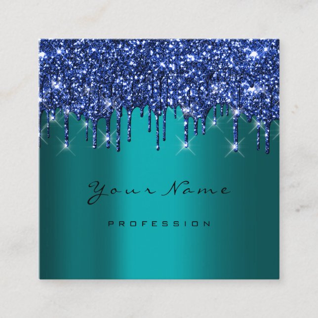 Makeup Artist Event Planner Glitter Navy Teal Square Business Card (Front)