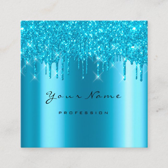 Makeup Artist Event Planner Glitter Turquoise Blue Square Business Card (Front)