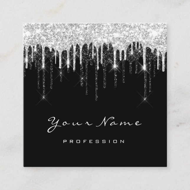 Makeup Artist Event Planner Gray Black Drips Square Business Card (Front)