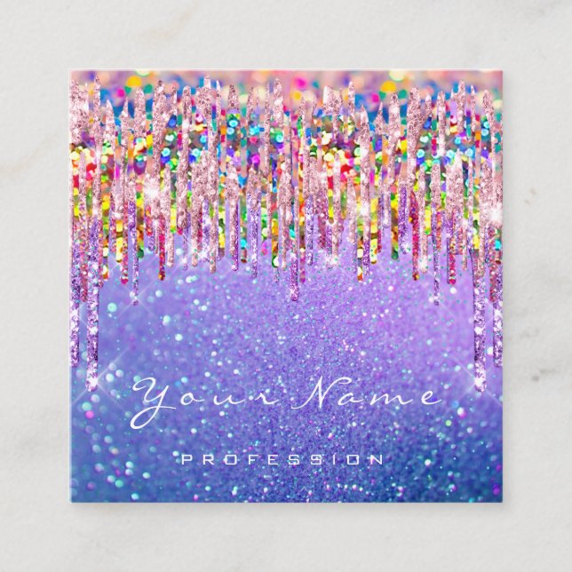 Makeup Artist Event Planner Holograph Glitter Pink Square Business Card (Front)