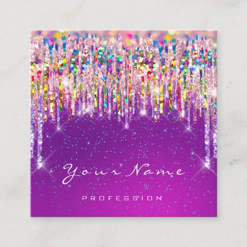 Makeup Artist Event Planner Holograph Purple Drips Square Business Card