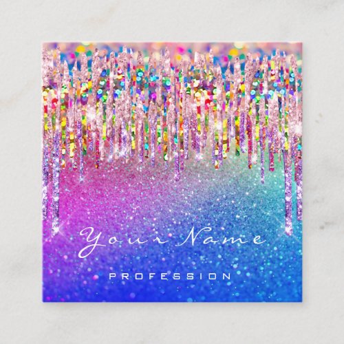 Makeup Artist Event Planner Holograph Rainbow Drip Square Business Card