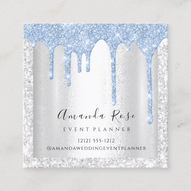 Makeup Artist Event Planner Silver Gray Drips Blue Appointment Card (Front)