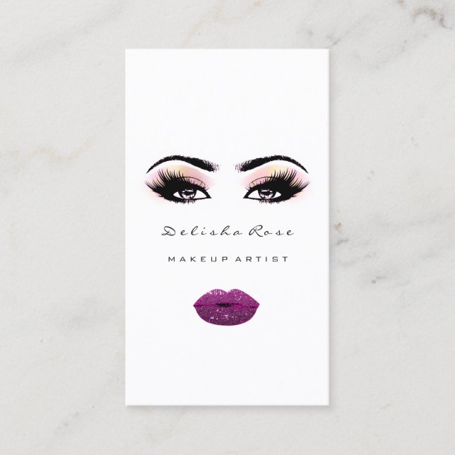 Makeup Artist Eye Lashes Glitter Eyebrow Lips Glam Business Card (Front)