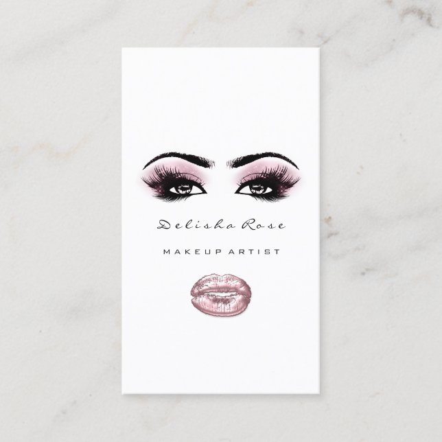 Makeup Artist Eye Lashes Glitter Eyebrows Lip Pink Business Card (Front)