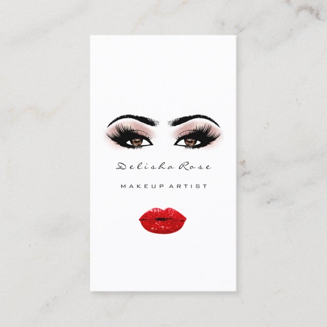 Makeup Artist Eye Lashes Rose Eyebrow Red Lips Business Card (Front)