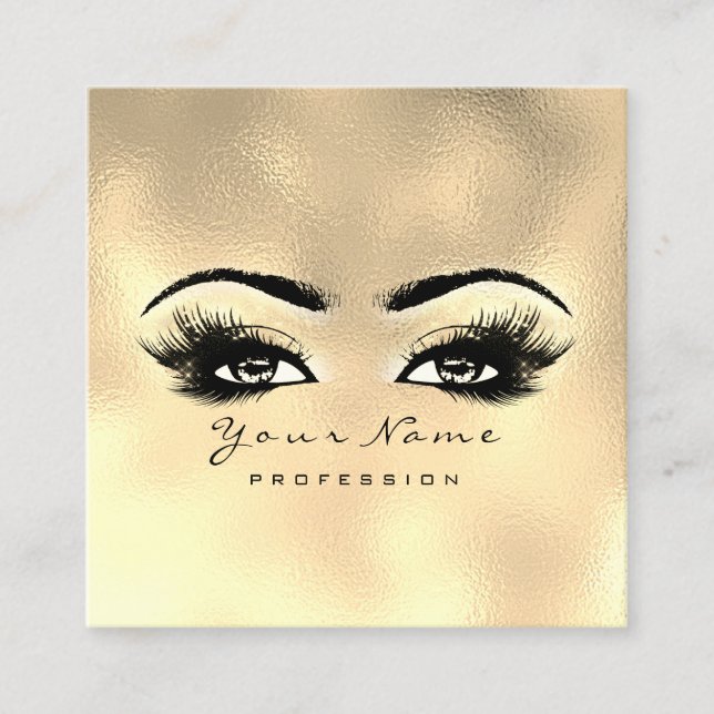 Makeup Artist Eyebrow Eye Lashes Glass Gold Square Business Card (Front)