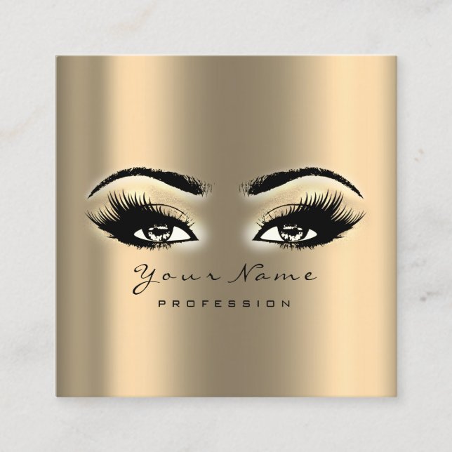 Makeup Artist Eyebrow Eye Lashes Sepia Gold Square Square Business Card (Front)
