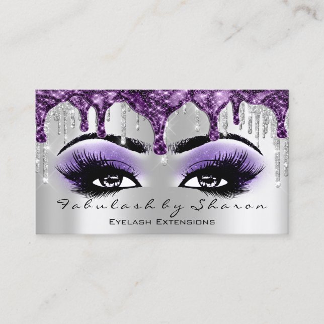 Makeup Artist Eyebrow Eyelash Silver Gray Purple Business Card (Front)