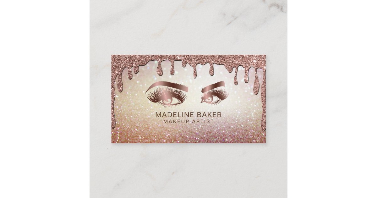 Makeup Artist Eyebrow Eyes Lashes Dripping Gold Business Card | Zazzle