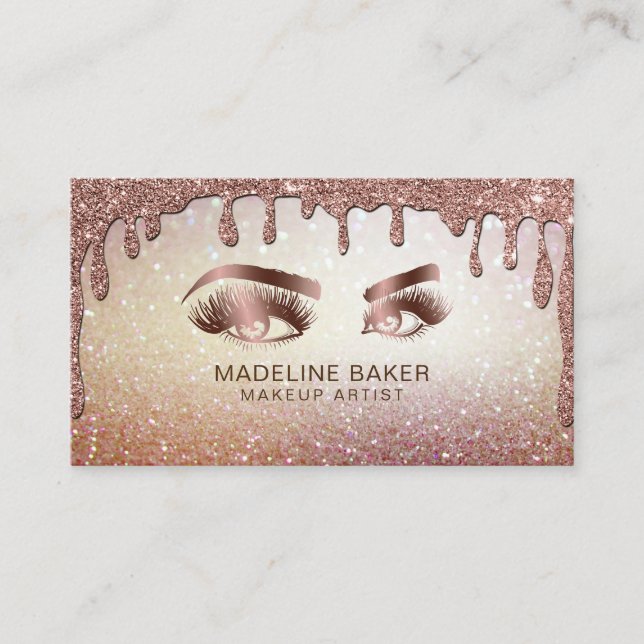 Makeup Artist Eyebrow Eyes Lashes Dripping Gold Business Card (Front)