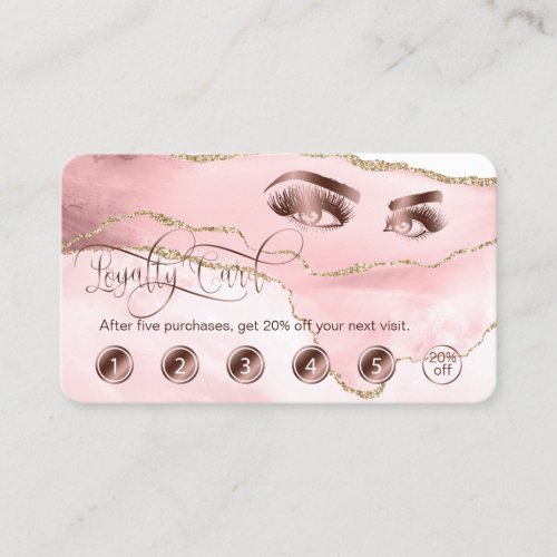 Makeup Artist Eyebrow Eyes Lashes Rose Gold Agate Loyalty Card