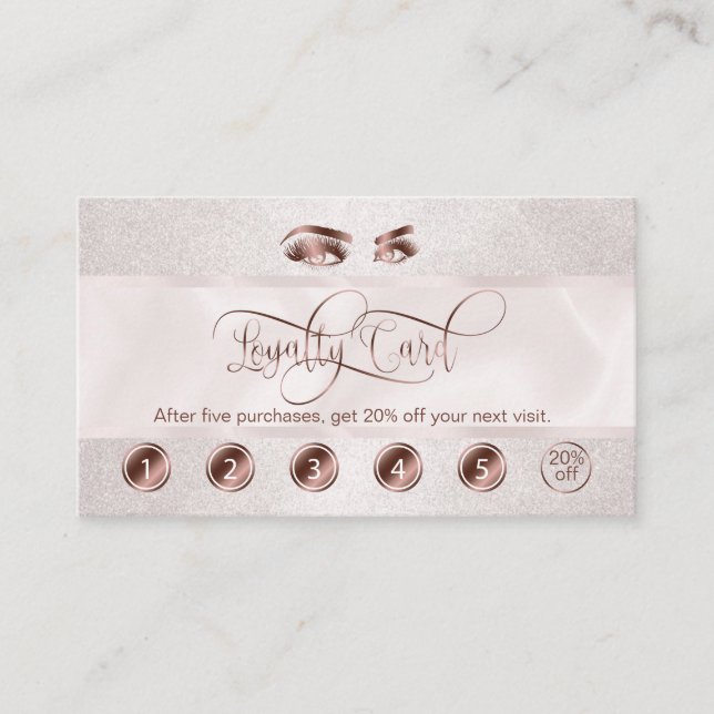 Makeup Artist Eyebrow Eyes Lashes Rose Gold Loyalty Card (Front)